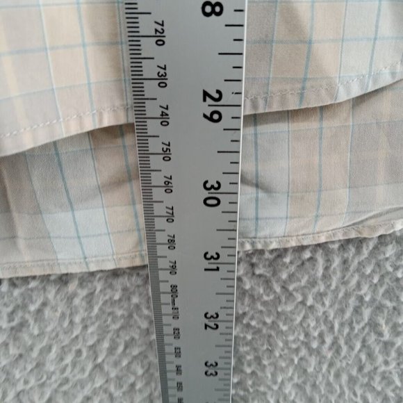 Lacoste Shirt Mens Size 38 Medium Beige Tan Blue Windowpane Check Button Down - Picture 4 of 7